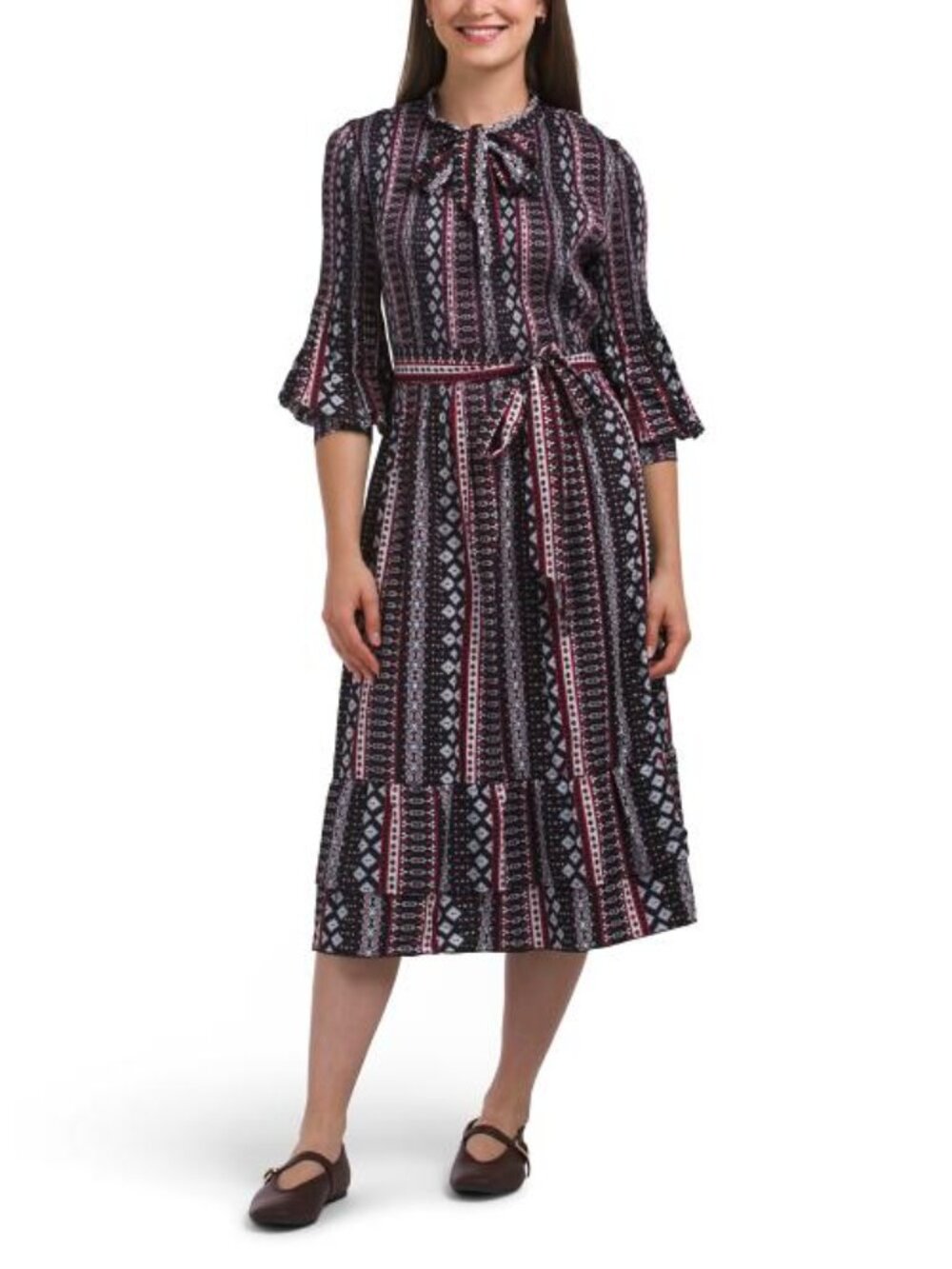 NANCY YANG Tie Neck Maxi Dress